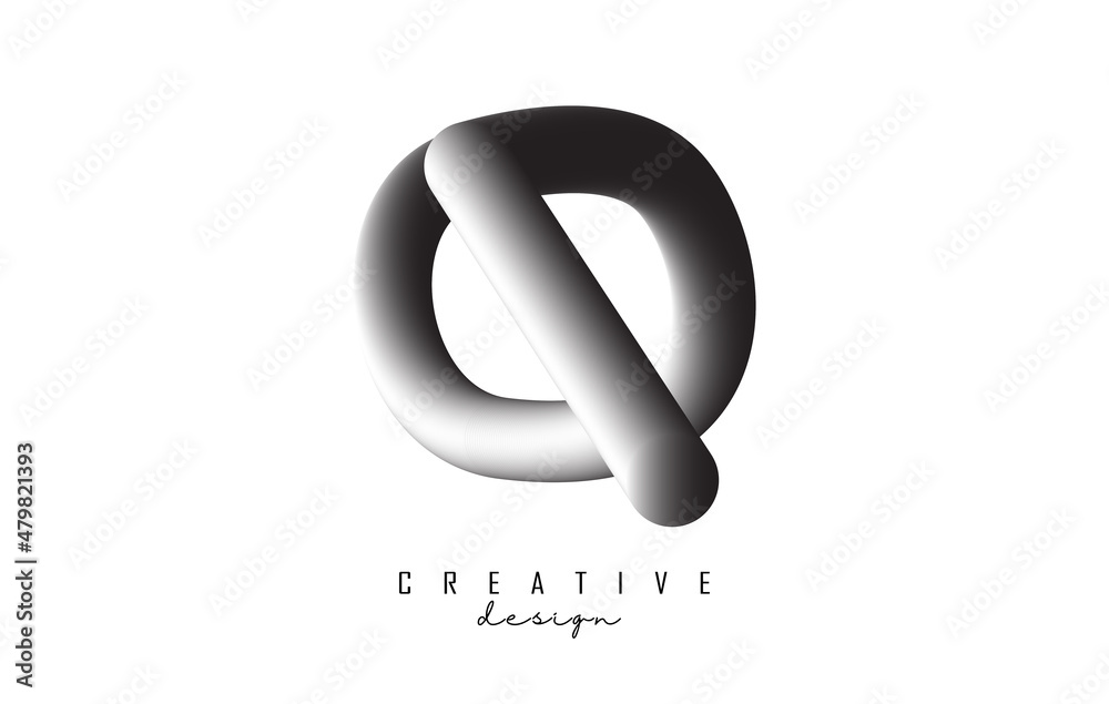 Letter Q logo with grey gradient 3D effect. Creative vector illustration with twisted shape. Letter Q logo with grey gradient 3D effect. Creative vector illustration with twisted shape.