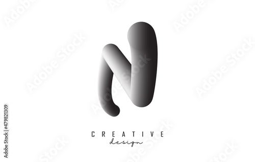 Letter N logo with grey gradient 3D effect. Creative vector illustration with twisted shape.