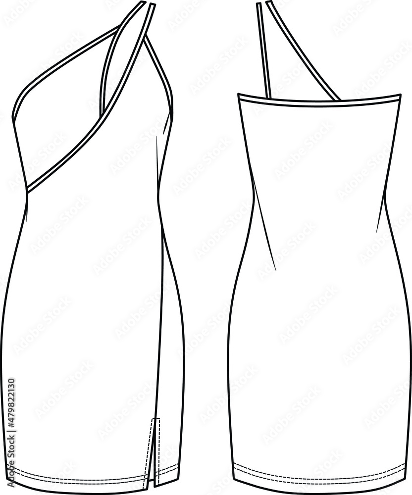 Vector mini dress fashion CAD, woman bodycon sleeveless dress Technical