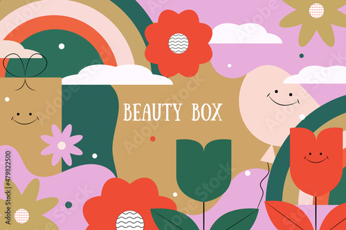 Colorful cover for beauty box, abstract background, poster, banner, wallpaper, sticker
