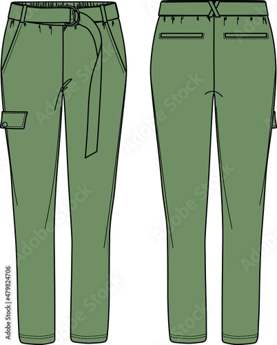 Vector sport leggings fashion CAD, woman lounge or yoga leggings with high waist technical drawing, legging fashion flat with print detail, sketch, template