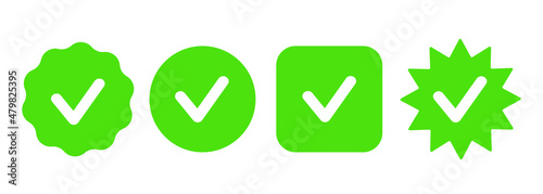 Green check mark. Set of green icons with check marks isolated on white background. Vector clipart.
