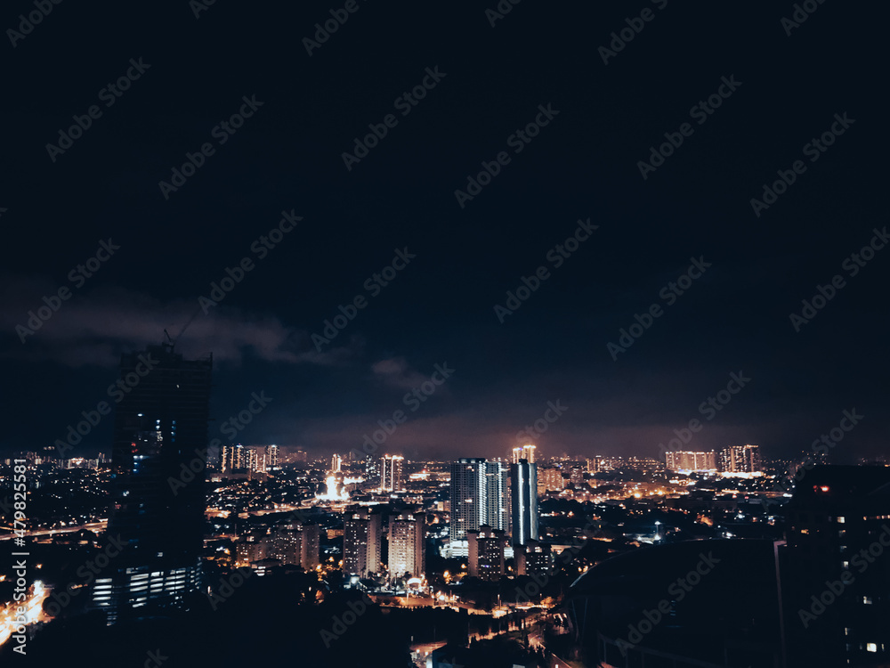 Cityscape of modern building in the night. Modern architecture office building