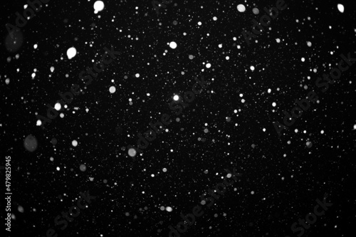 flying heavy snow on a black background of the night sky
