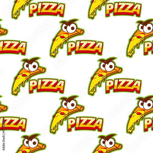 Multicolored pattern of pizza for the holiday on a white background. For printing and decoration of the holiday menu. Vector illustration.