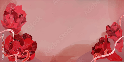 Fondo banner de motivos florales, flores de cactus con textura de acuarela en tonos morados, rojos, rosa y morados, con espacio para texto e imágenes