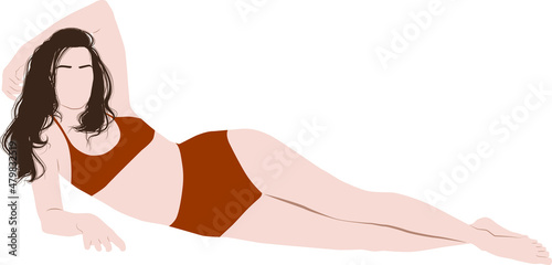Girl sunbathing in a swimsuit. Wellness. Woman body in perfect form. Body care and anti cellulite massage. 