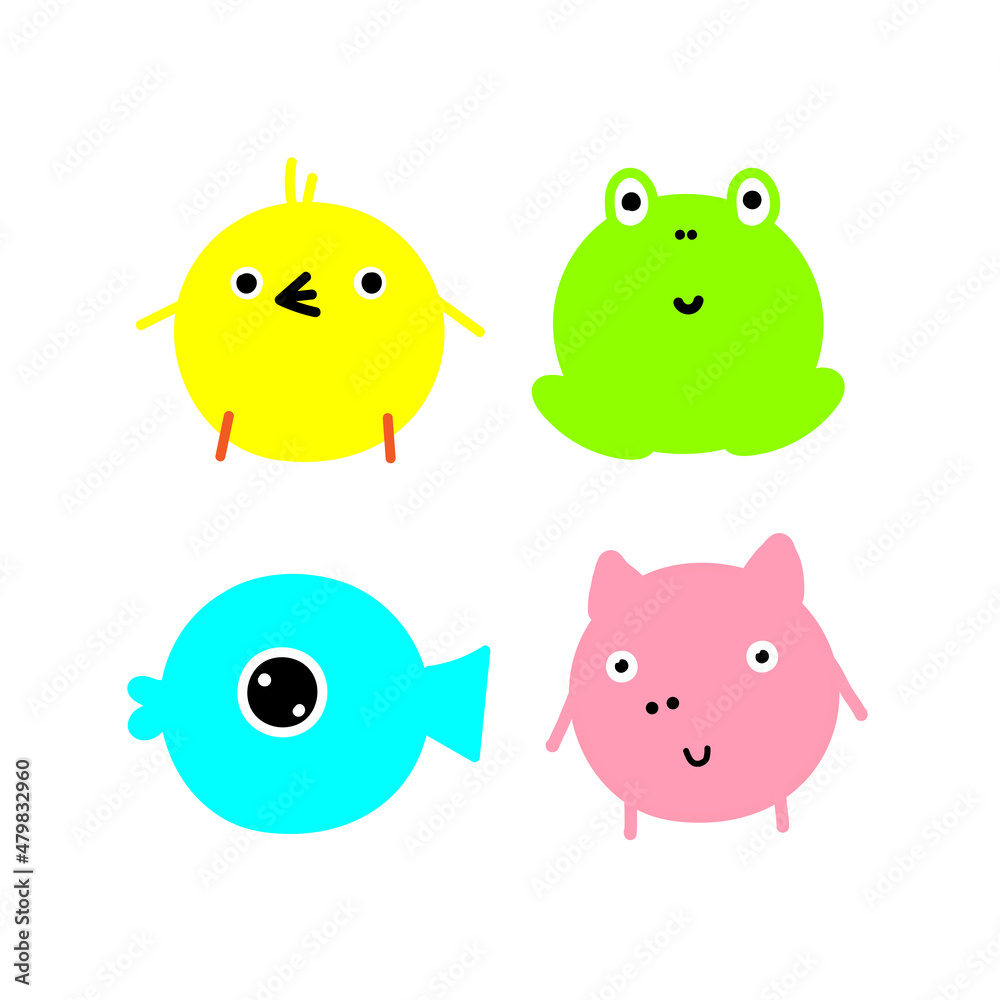 colored cartoon animals on a white background colored cartoon animals on a white background