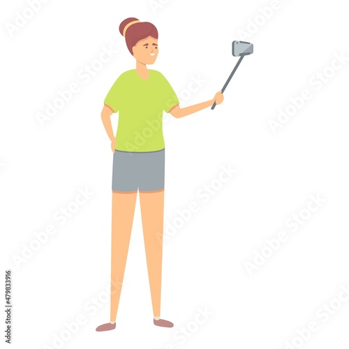 Vlogger selfie stick icon cartoon vector. Live stream. Social show