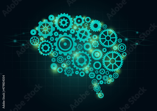 Brain gears concepts for the human brain work in technology style. Illustration about health, mindset, mind map, or human anatomy.
