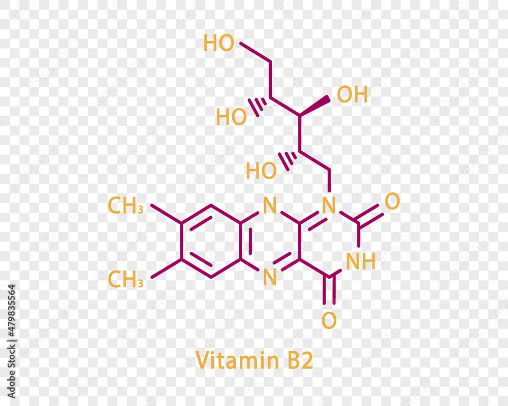 Vitamin B2 chemical formula. Vitamin B2 structural chemical formula isolated on transparent background. Vitamin B2 chemical formula. Vitamin B2 structural chemical formula isolated on transparent background.