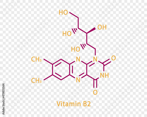 Vitamin B2 chemical formula. Vitamin B2 structural chemical formula isolated on transparent background.