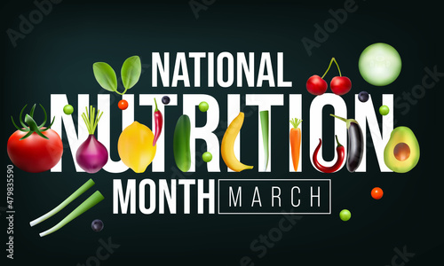 National Nutrition month is observed every year in March, to draw attention to the importance of making informed food choices and developing healthy eating habits. Vector illustration