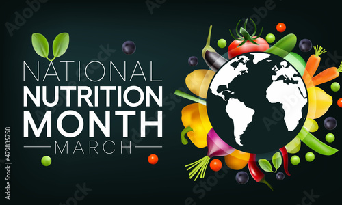 National Nutrition month is observed every year in March, to draw attention to the importance of making informed food choices and developing healthy eating habits. Vector illustration