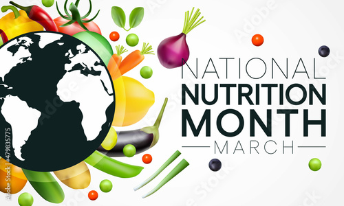 National Nutrition month is observed every year in March, to draw attention to the importance of making informed food choices and developing healthy eating habits. Vector illustration