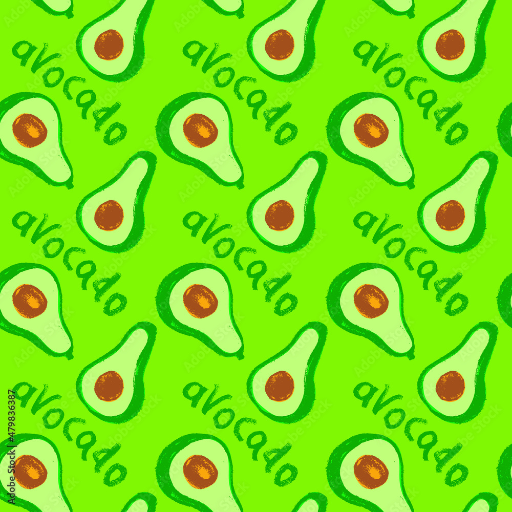 Vector avocado pattern seamless. Avocados pattern for oil label. Avocado decoration. Vegetarian background. Fabric decor. Avocados backdrop. Ornament with drawings of vegetables. Green vegan wallpaper Vector avocado pattern seamless. Avocados pattern for oil label. Avocado decoration. Vegetarian background. Fabric decor. Avocados backdrop. Ornament with drawings of vegetables. Green vegan wallpaper