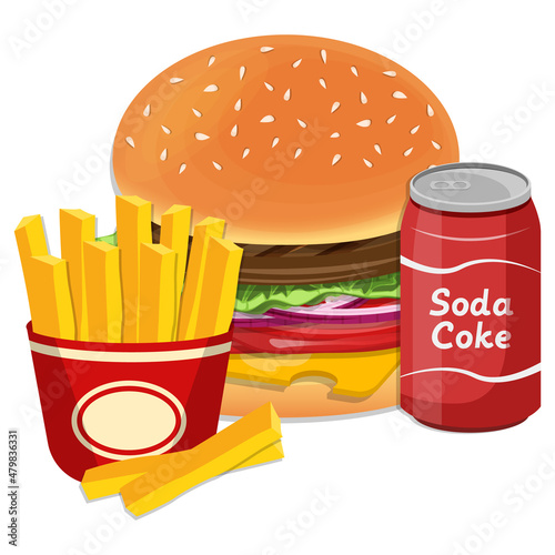 Hamburger with fries potatoes with soft drink vector