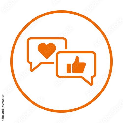 Feedback, comment, love rating icon. Rounded orange vector sketch.