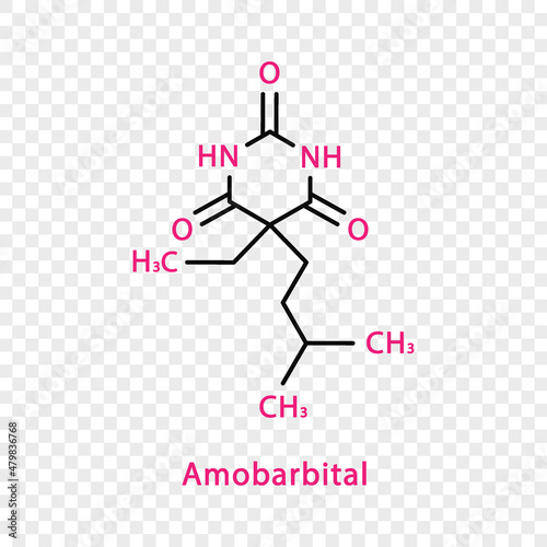 Amobarbital chemical formula. Amobarbital structural chemical formula isolated on transparent background.