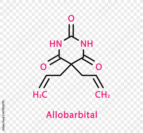 Allobarbital chemical formula. Allobarbital structural chemical formula isolated on transparent background. photo