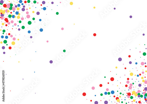 Multicolored Dot Color Background. Confetti Circular Texture. Yellow Paper Circle. Orange Festive Round Illustration.