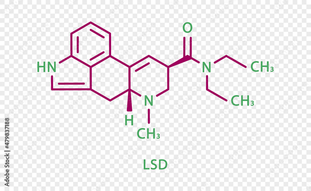LSD chemical formula. LSD structural chemical formula isolated on transparent background.