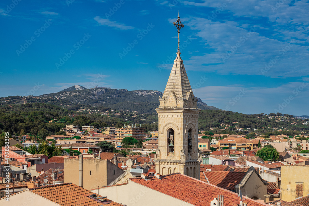 view of the city of Ciotat. cityscape with church