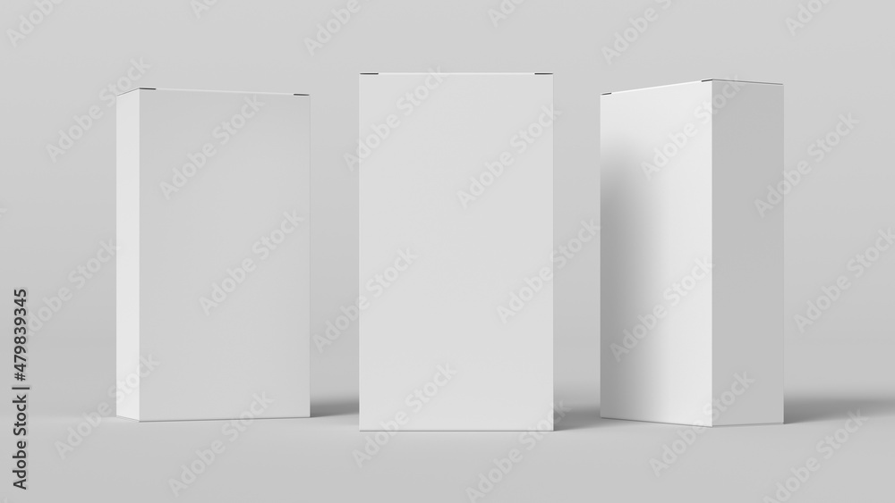 Gift box mock up: three flat, tall and wide white boxes on white background. Front view. Gift box mock up: three flat, tall and wide white boxes on white background. Front view.
