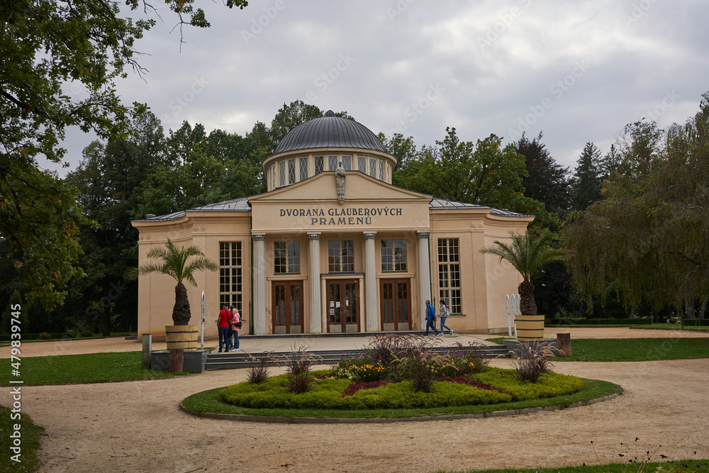 Frantiskovy Lazne, Czech Republic - September 27, 2021 - Glauber Healing Mineral Springs in the late summer afternoon