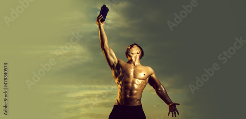 Schilderij op canvas Banner templates with muscular man, muscular torso, six pack abs muscle