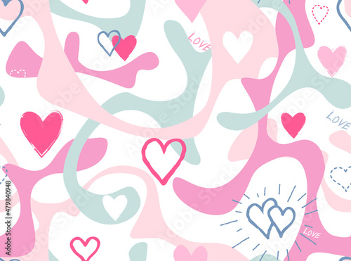 Love Valentine s day seamless background. Love heart tiling holiday backdrop. Romantic date card pattern with love hearts