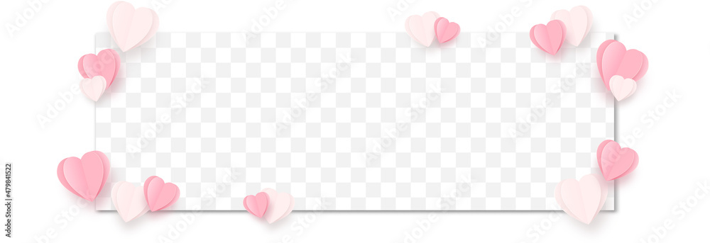 Vector paper hearts png. Hearts on an isolated transparent background. Paper design elements. Valentine's Day banner. PNG place for text. Holiday, PNG.