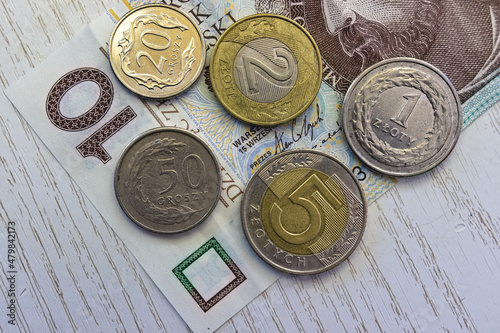Polskie pieniądze banknoty i monety złotówki
