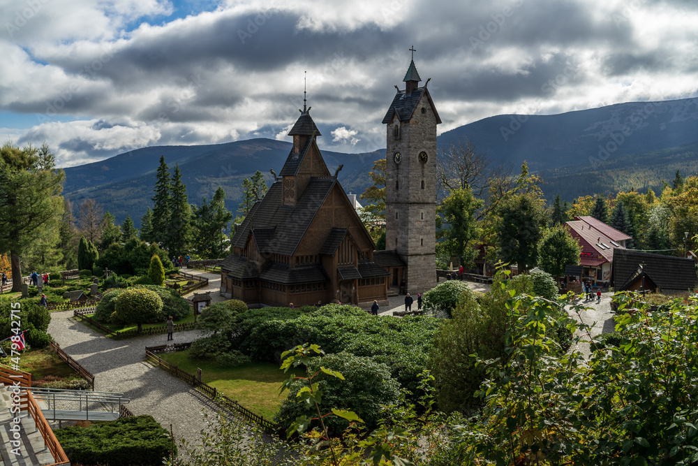 Karpach. Poland. Vang Stave Church. A stave church which was bought by King Frederick William IV of Prussia and transferred from Vang in the Valdres region of Norway in 1842.