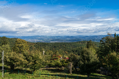 The natural landscape around Karpacz and the surrounding Karkonosze Mountains. Poland.