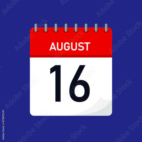 calendar page 16th of august with spiral. flat icon calendar illustration