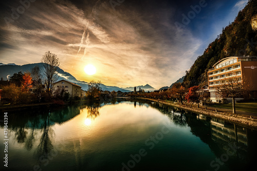 Interlaken Sunsets A beautiful sunset over one of the rivers in Interlaken © Jeremy