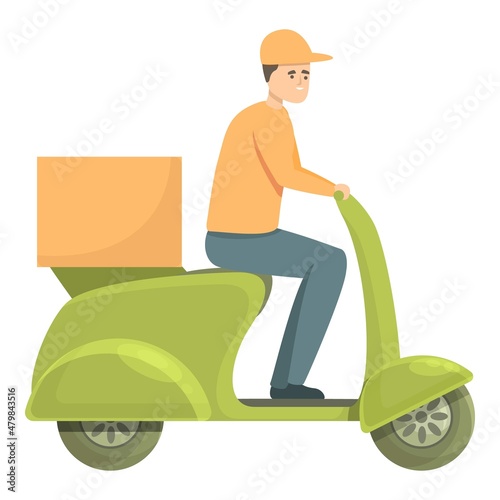 Courier scooter icon cartoon vector. Delviery man. Motorcycle food