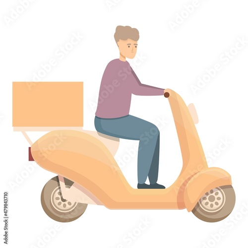 Delivery food box icon cartoon vector. Scooter courier. Pizza service