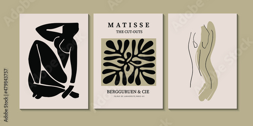 Abstract Matisse body line art. Boho posters black beige. Creative artistic posters. Female body, texture. Matisse style. Design for wallpaper, wall decor, print, cardbackground, social media, cover. 
