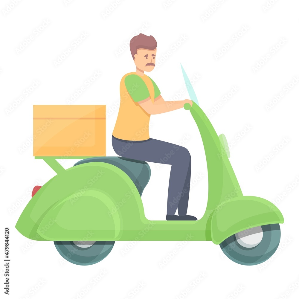 Courier deliver icon cartoon vector. Scooter delivery man. Food service