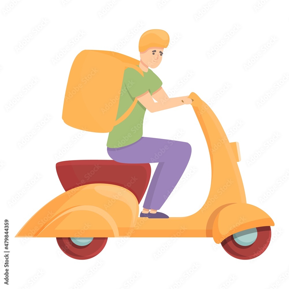 Fast food delivery icon cartoon vector. Scooter courier. Pizza service