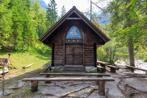 Finžgarjeva chapel is a place of pilgrimage near the river Martuljški, Slovenia © Beautyness