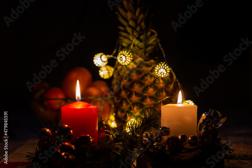 christmas candles burning in the dark