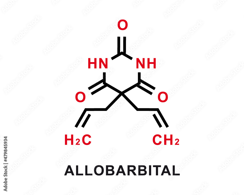 Allobarbital chemical formula. Allobarbital chemical molecular structure. Vector illustration Allobarbital chemical formula. Allobarbital chemical molecular structure. Vector illustration
