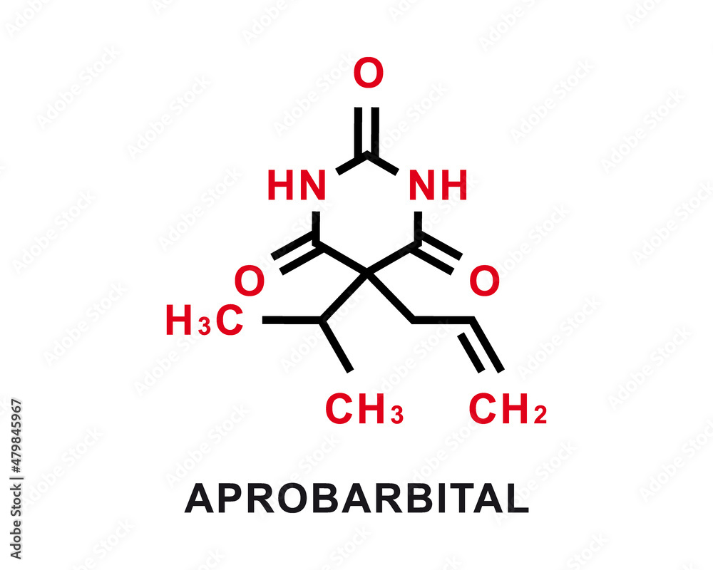 Aprobarbital chemical formula. Aprobarbital chemical molecular structure. Vector illustration Aprobarbital chemical formula. Aprobarbital chemical molecular structure. Vector illustration