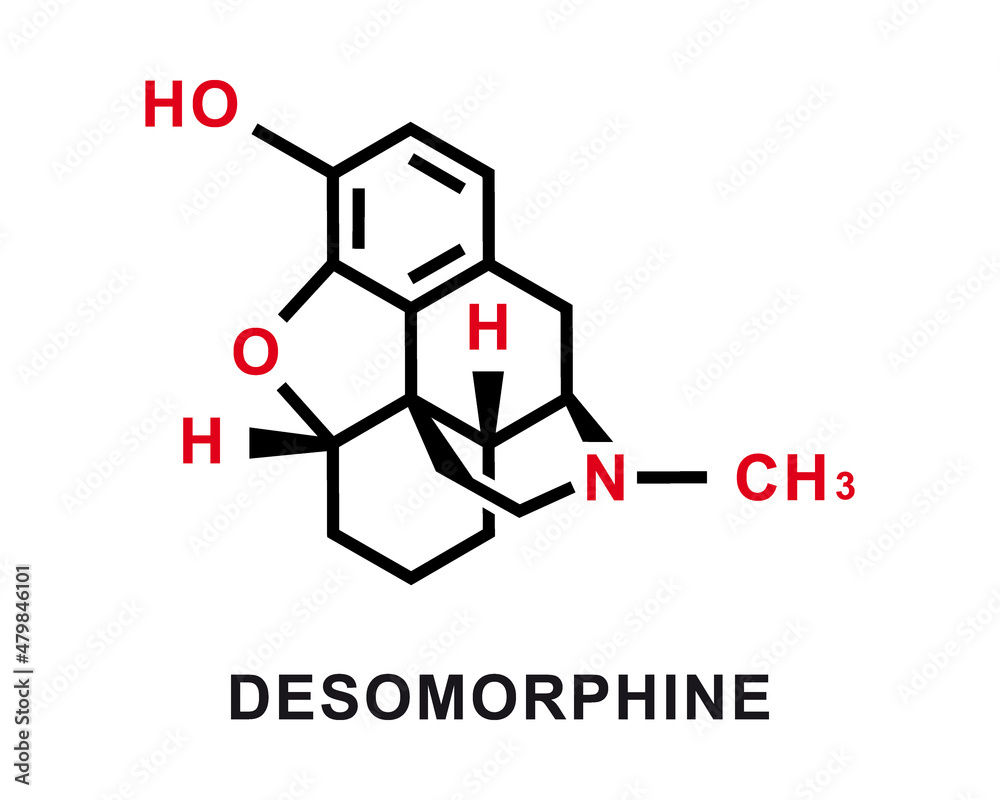 Desomorphine chemical formula. Desomorphine chemical molecular structure. Vector illustration