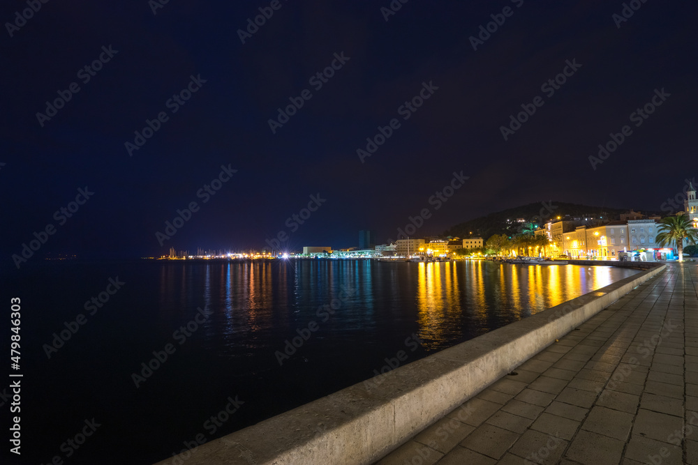 Riva promenade at night in Split, Croatia