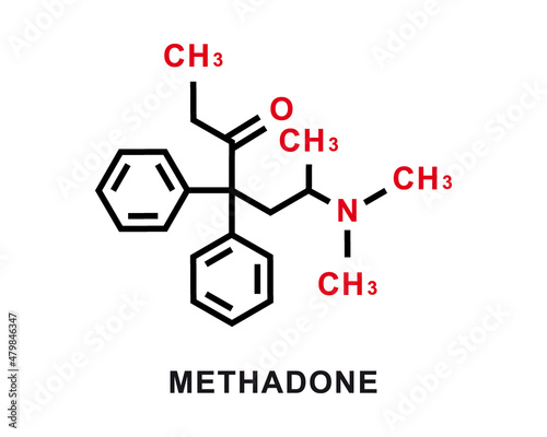 Methadone chemical formula. Methadone chemical molecular structure. Vector illustration