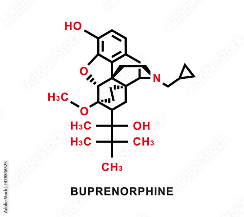 Buprenorphine chemical formula. Buprenorphine chemical molecular structure. Vector illustration